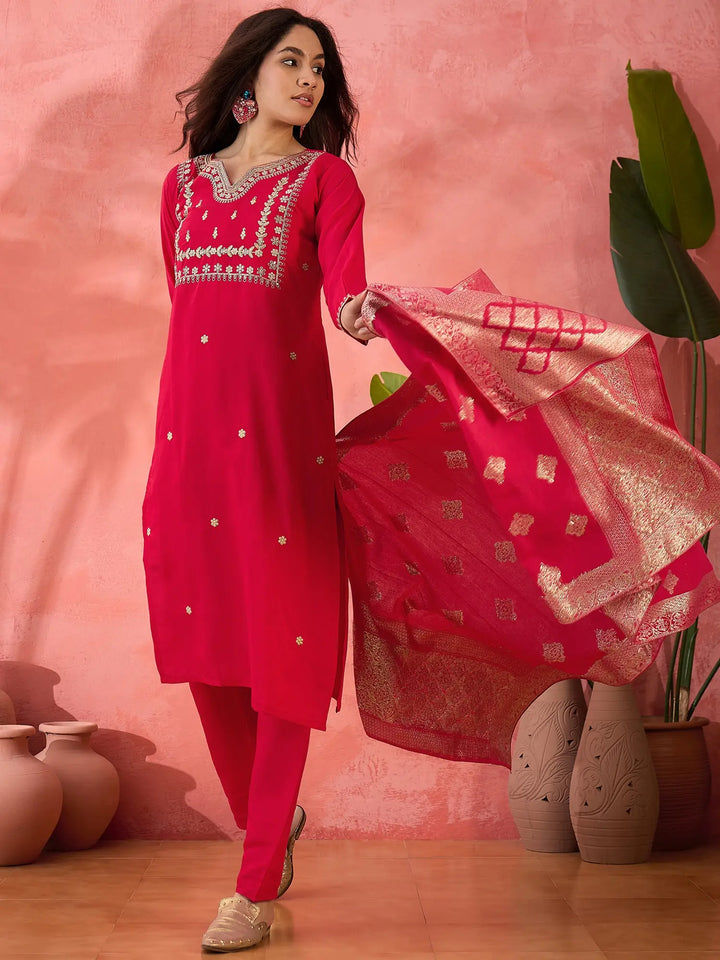 Elegant Pink Roman Silk Suit Set