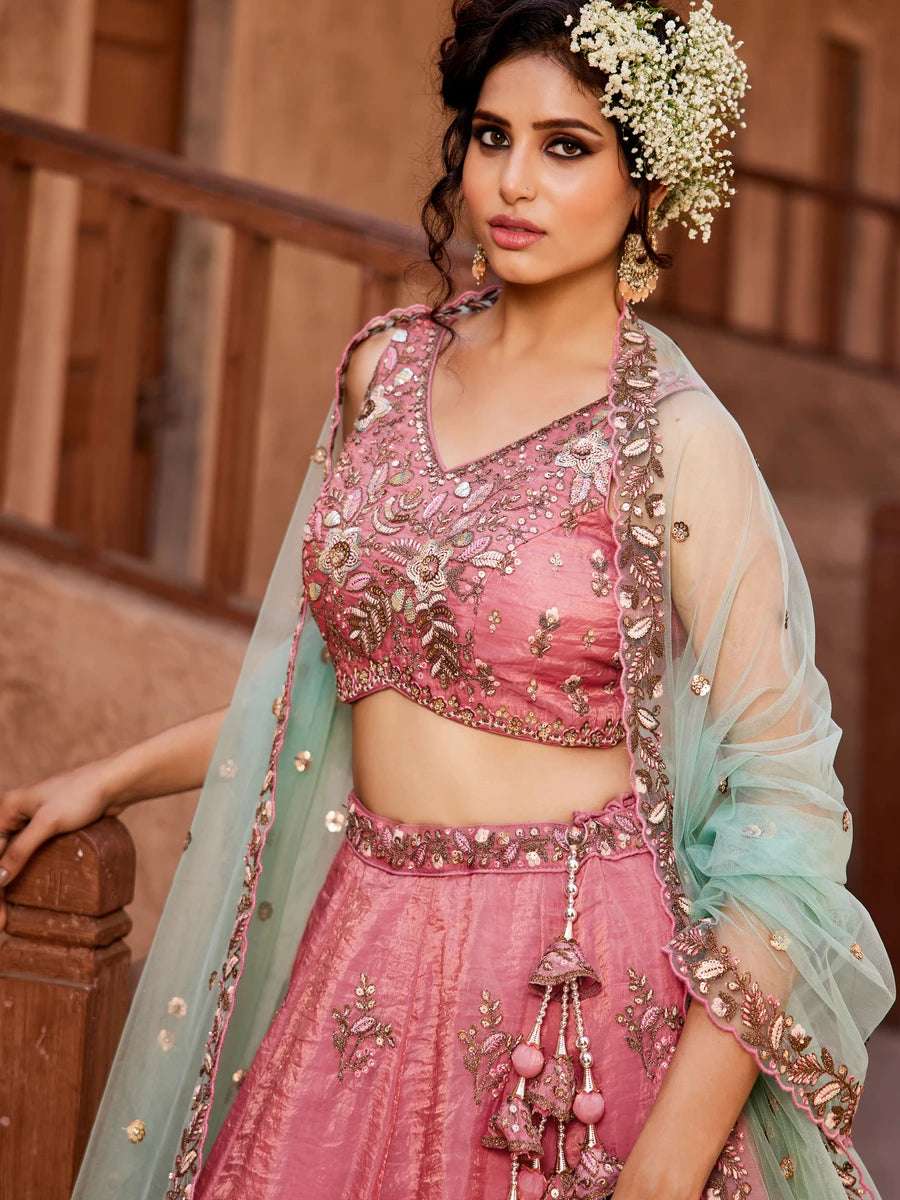 Elegant dusty pink lehenga with dupatta