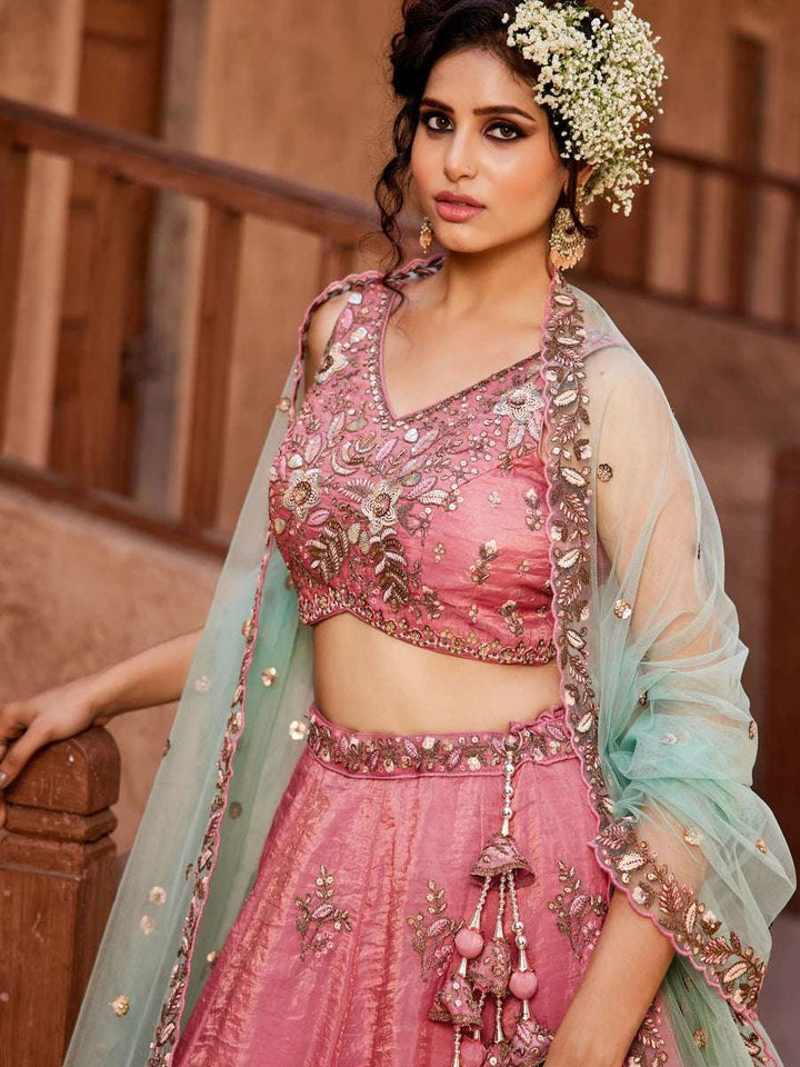 Elegant dusty pink lehenga with dupatta