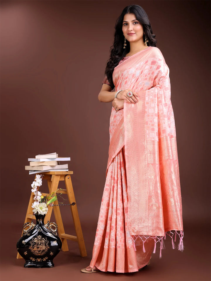 Elegant peach jacquard saree with blouse
