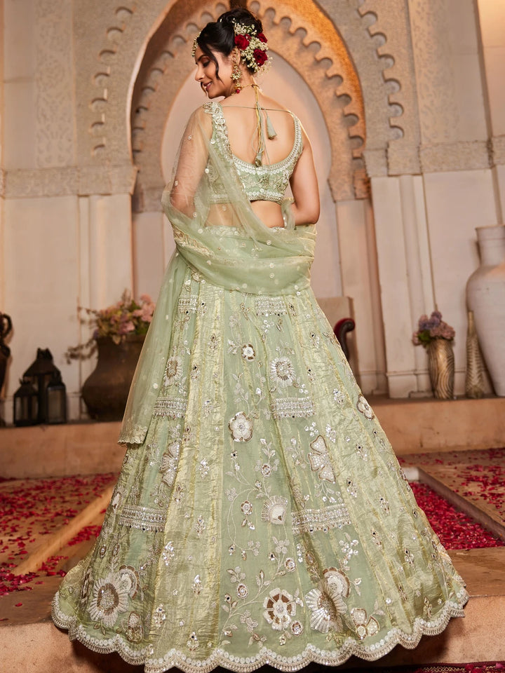 Elegant pista lehenga with net dupatta