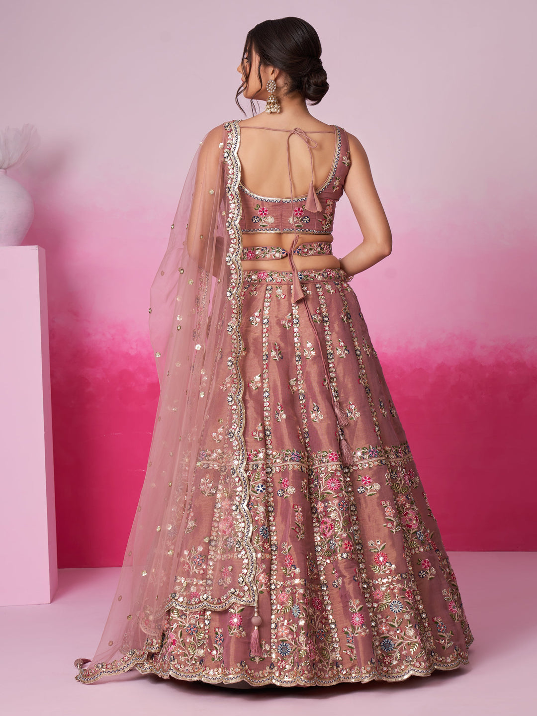 Elegant rose gold lehenga for engagement
