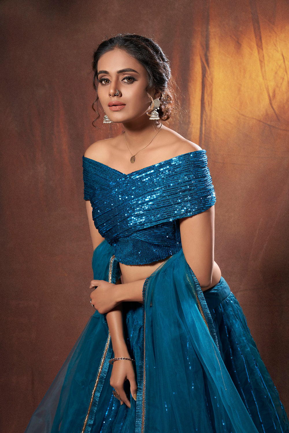Elegant sea blue lehenga with embroidery