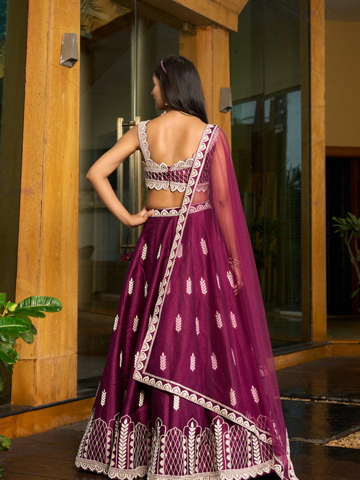 Elegant wine lehenga choli with net dupatta
