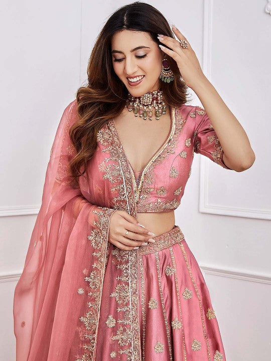 Embellished pink lehenga with sequin work