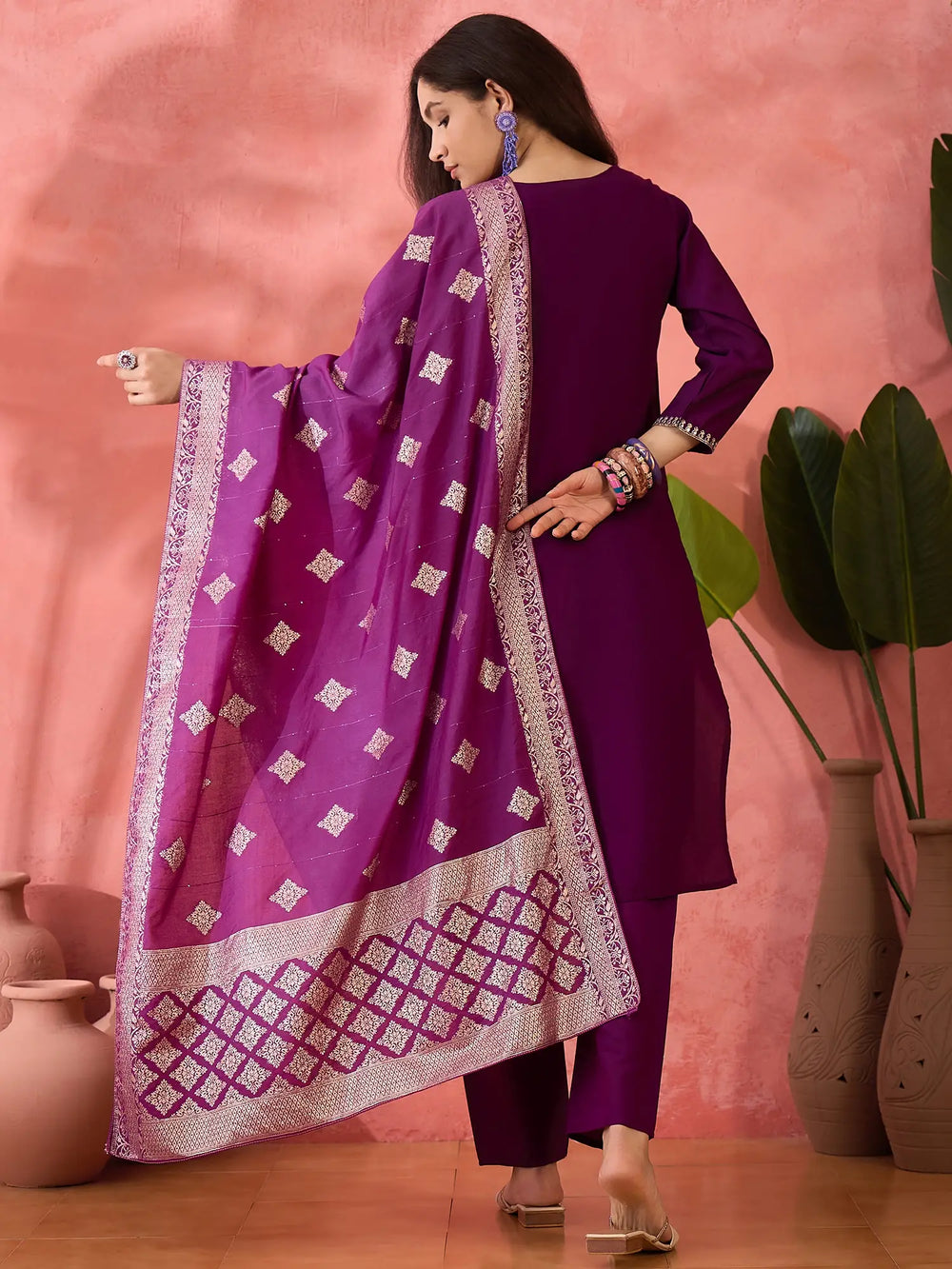 Embroidered Purple Salwar Kameez Set