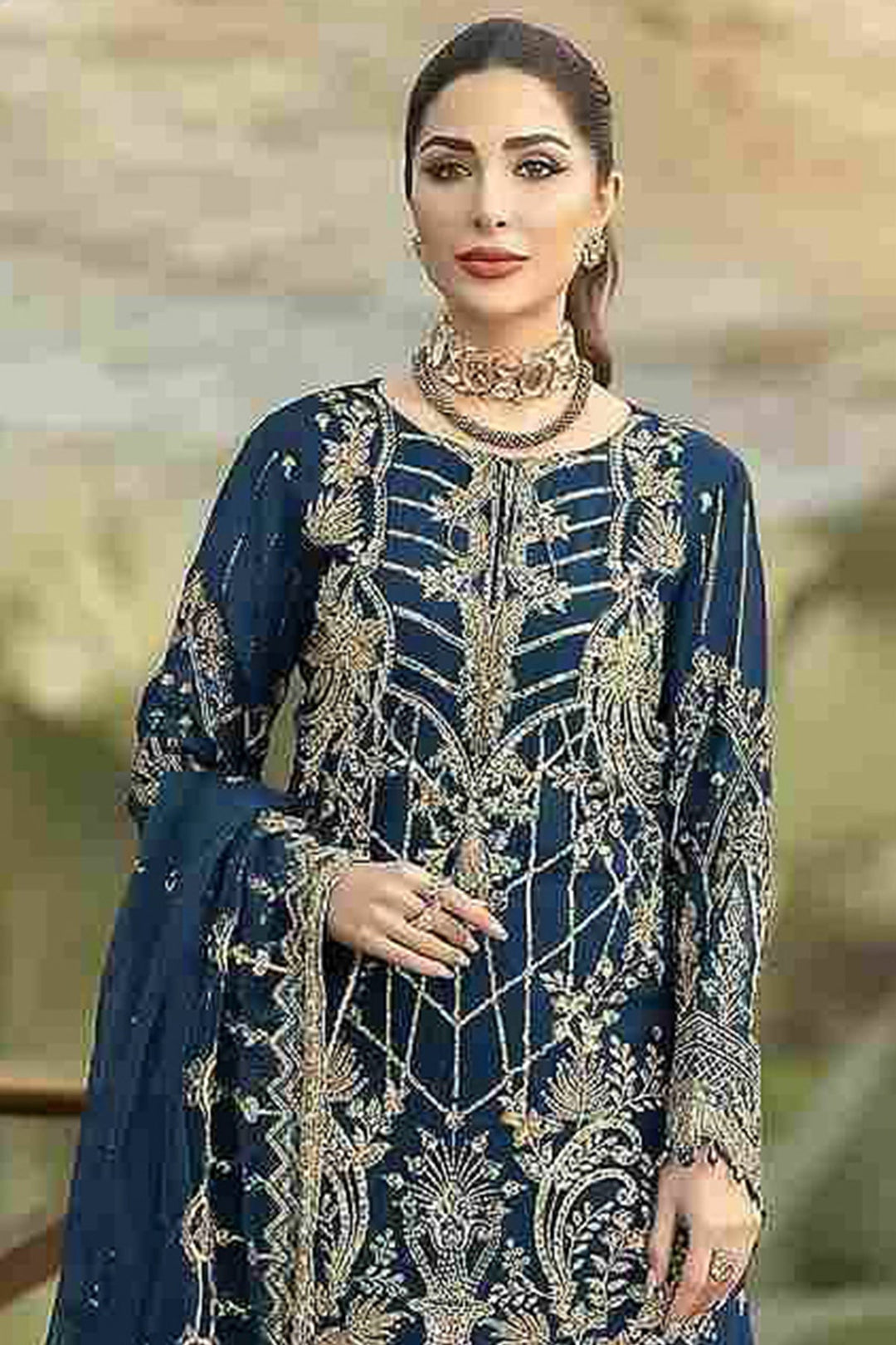 Luxury Salwar Kameez in Teal Blue | Party Wear with Moti & Embroidery