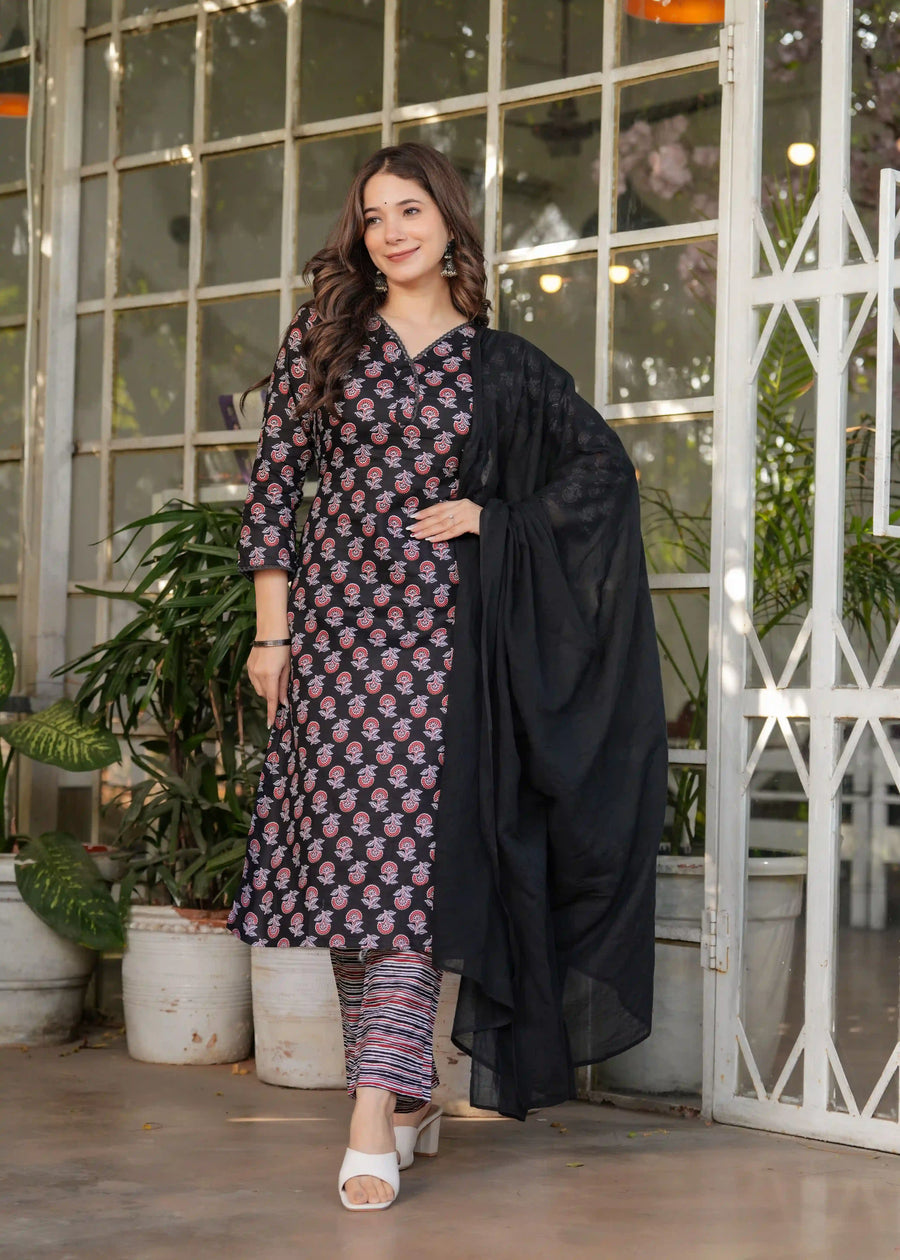 Exclusive Black Cotton Salwar Kameez with Handcrafted Detailing