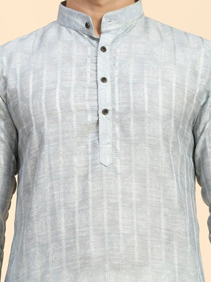 Light-Grey Kurta Pajama Set for Men | Festive Cotton Kurta Wear