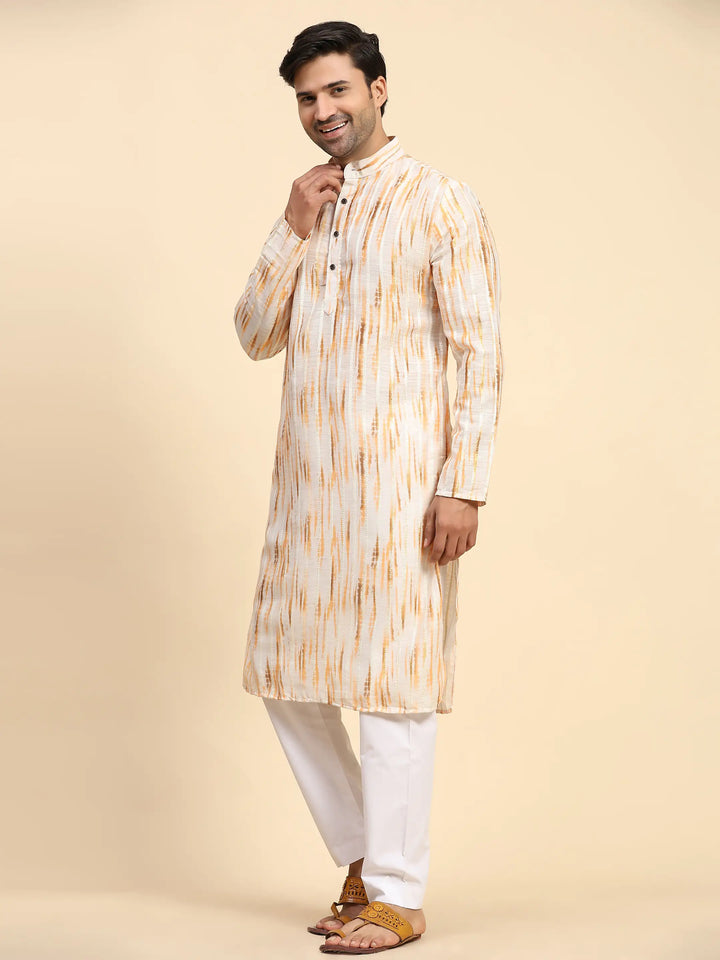 Yellow Kurta Set for Men | Stylish Digital Print for Festive Celebrations