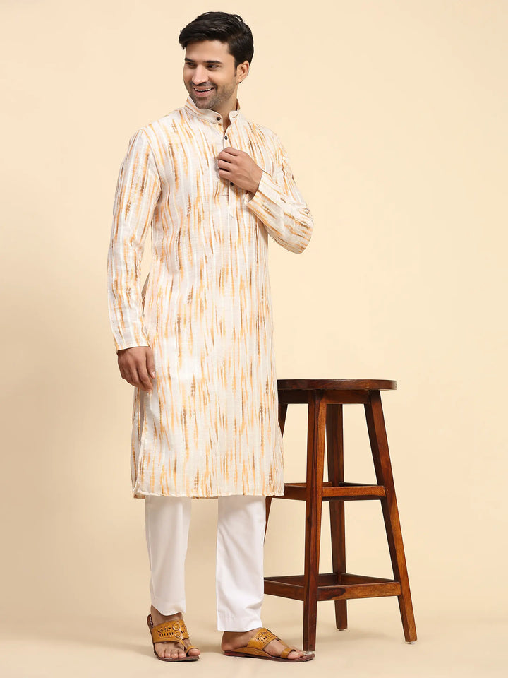 Yellow Kurta Set for Men | Stylish Digital Print for Festive Celebrations