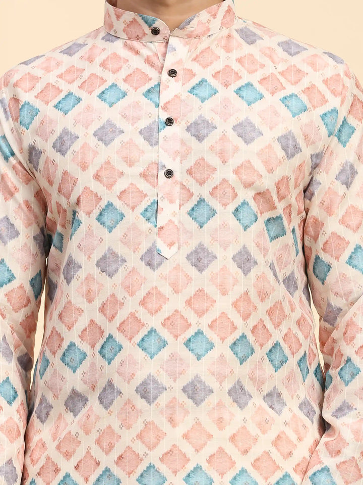 Multi-Color Kurta Pajama Set for Men | Vibrant Digital Print for Festive