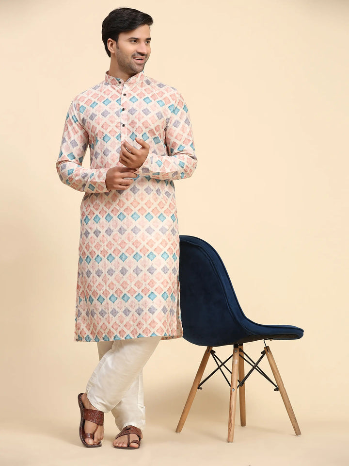 Multi-Color Kurta Pajama Set for Men | Vibrant Digital Print for Festive
