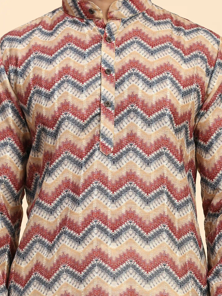 Men’s Multicolor Kurta Pajama | Geometric Print for Sangeet & Haldi