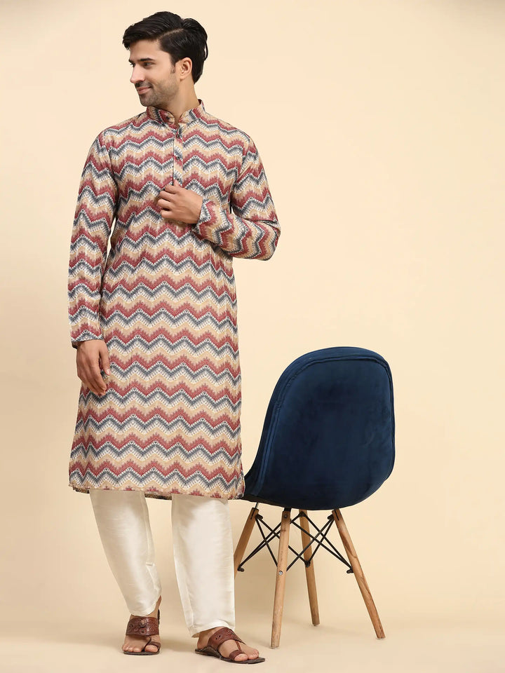 Men’s Multicolor Kurta Pajama | Geometric Print for Sangeet & Haldi
