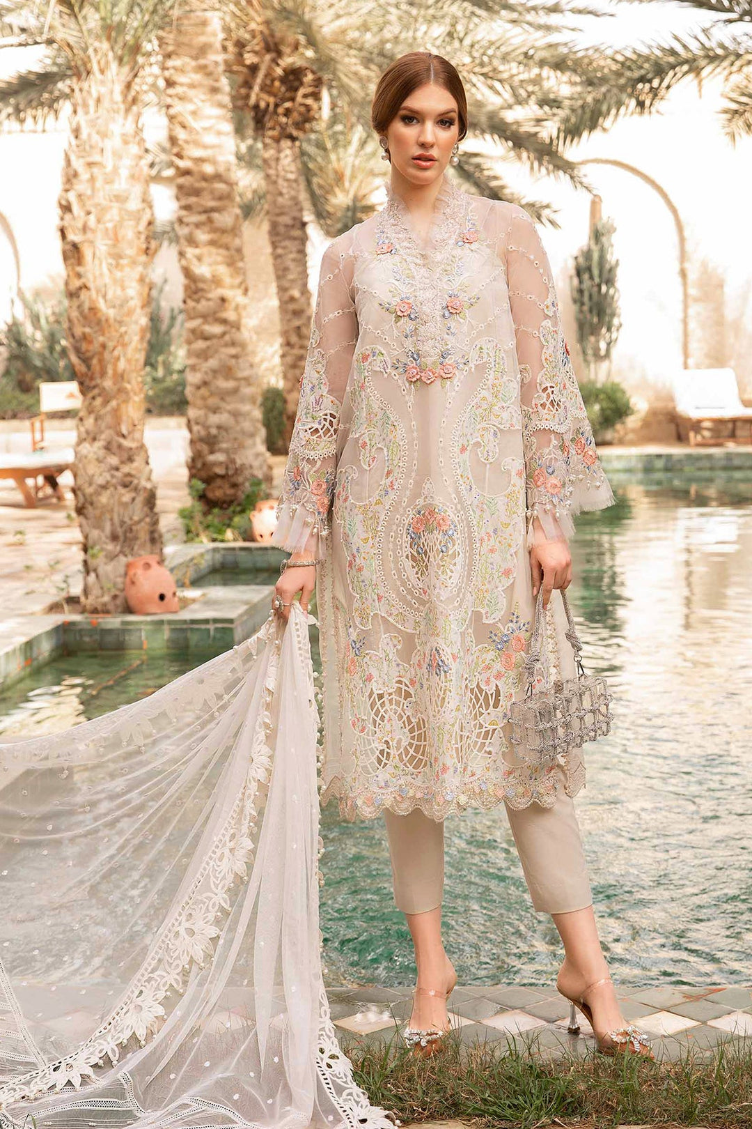 Eye-Catching Chiku Salwar Kameez | Heavy Cotton Embroidered with Net Dupatta