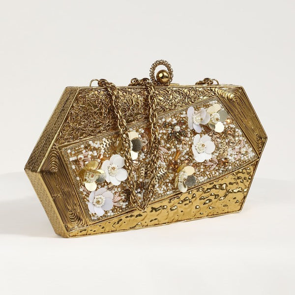 Fatima Gold Embellished Brass Clutch | Handcrafted Luxe Bag for Elegance