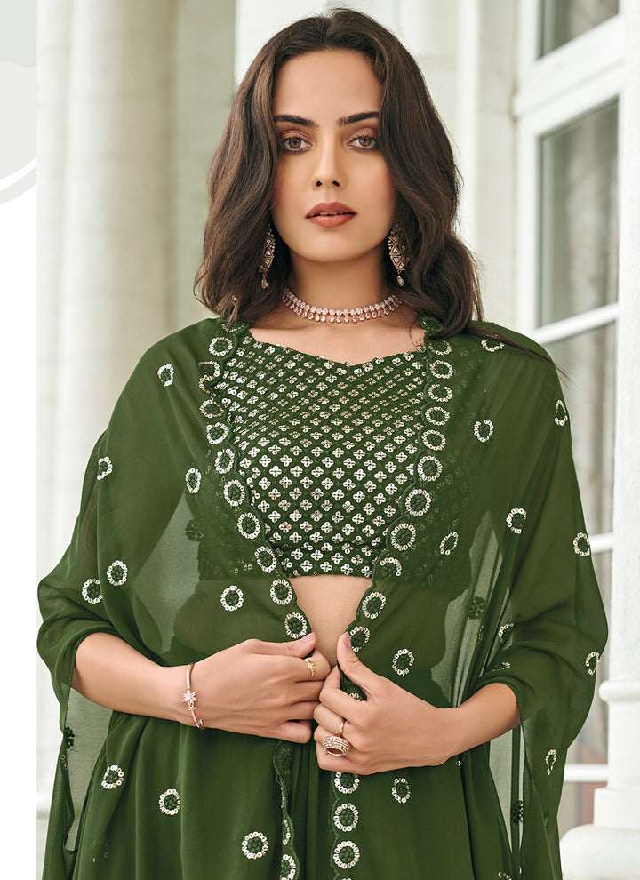 Faux georgette mehendi lehenga set
