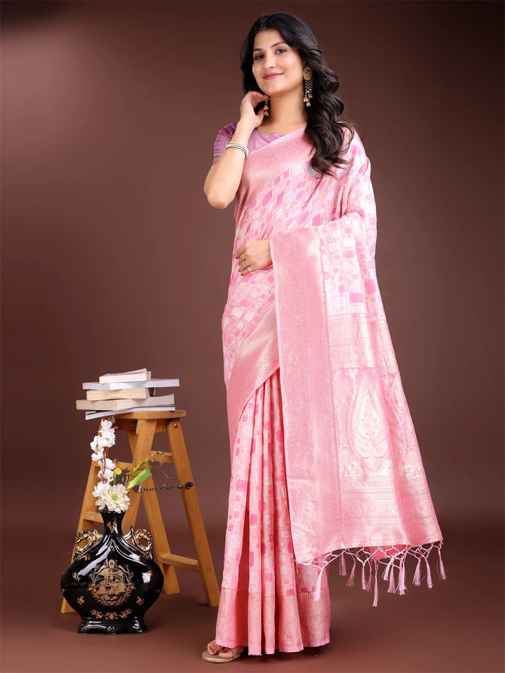 Festive pink saree with soft drape