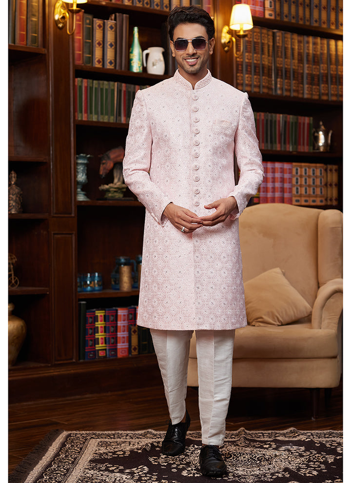 Wedding Sherwani for Men | Classic Jacquard Silk with Hand Work