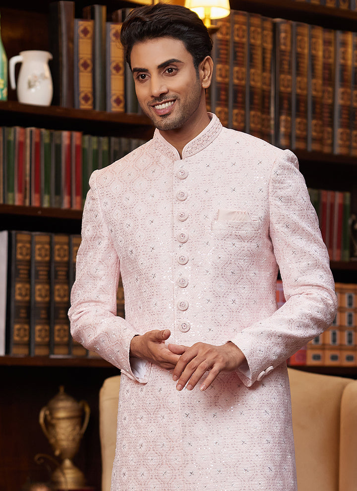 Wedding Sherwani for Men | Classic Jacquard Silk with Hand Work