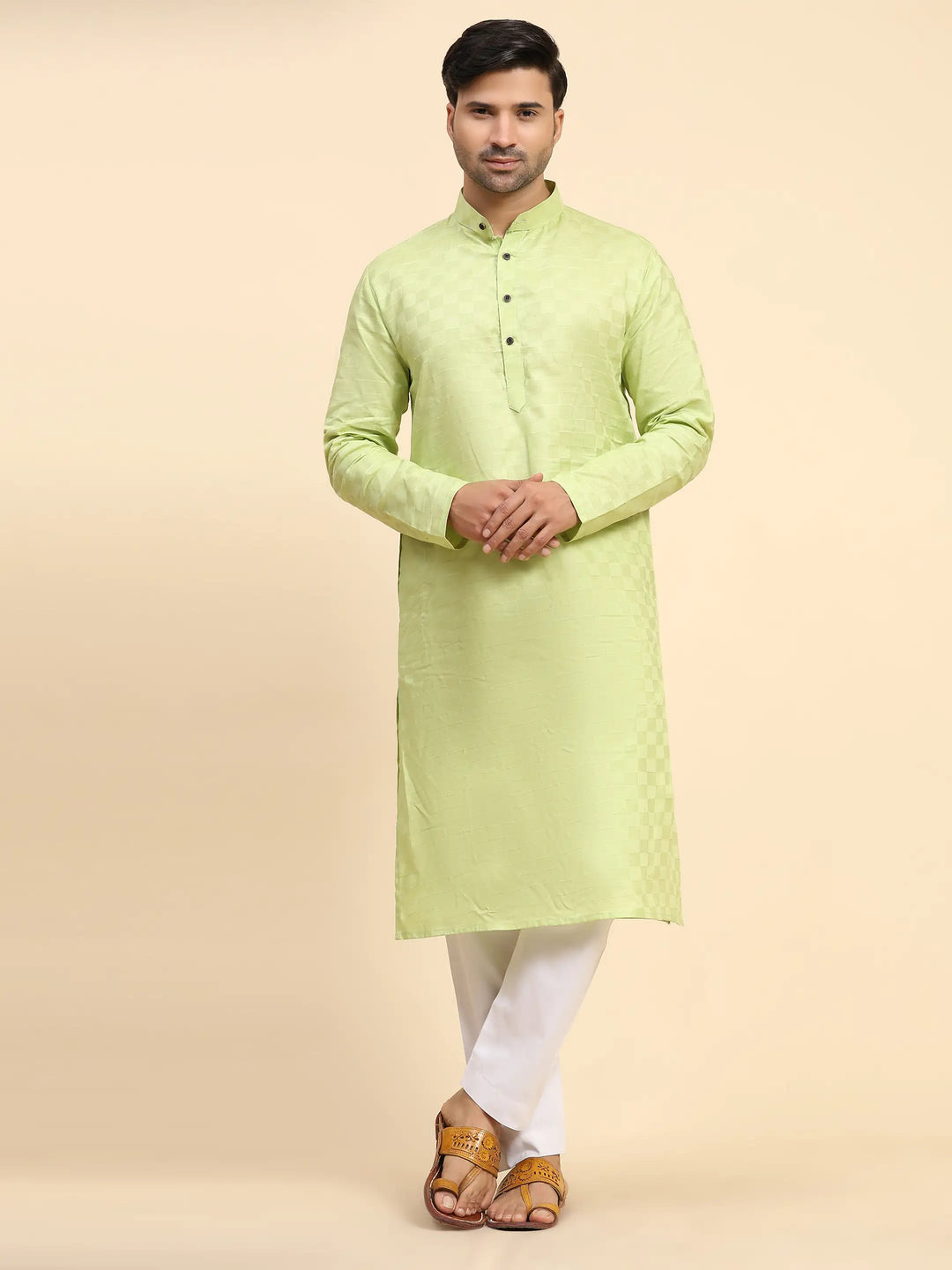 Light Green Pure Cotton Kurta Pajama for Men | Traditional Elegance
