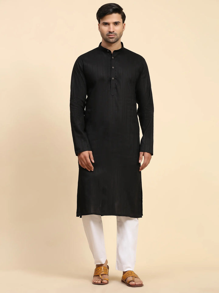 Black Kurta Pajama Set for Men | Handwoven Traditional Elegance
