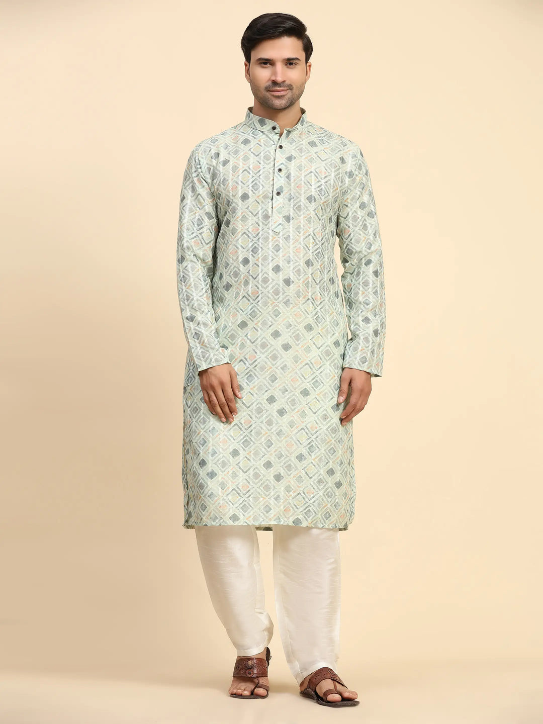 Light Green Kurta Set for Men | Perfect for Mehandi & Haldi Ceremonies