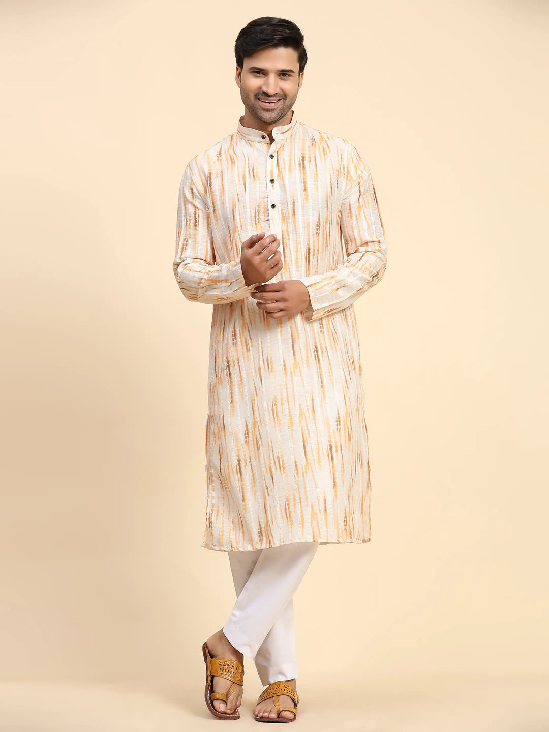 Yellow Kurta Set for Men | Stylish Digital Print for Festive Celebrations