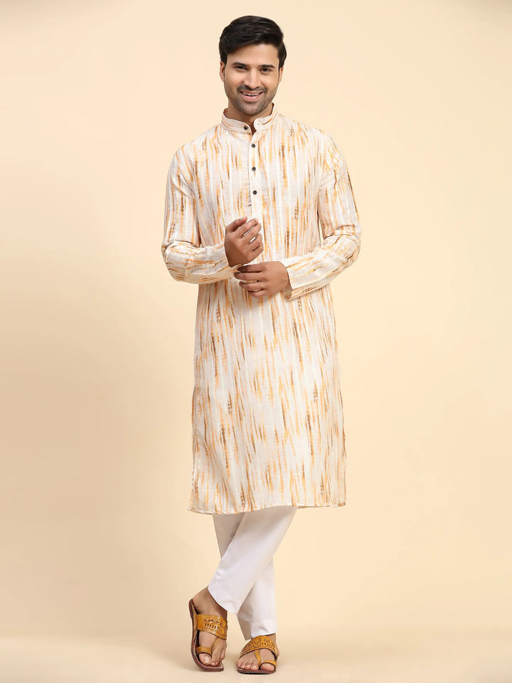 Yellow Kurta Set for Men | Stylish Digital Print for Festive Celebrations