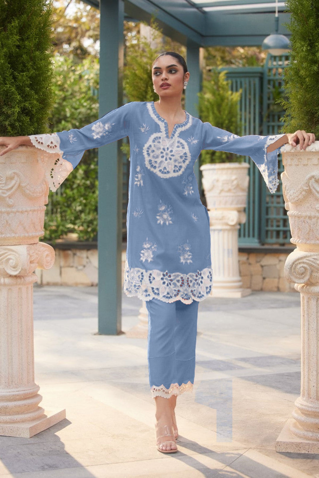 Style Light Blue salwar kameez | Imported Korean Fabric Beautiful Top and Pant