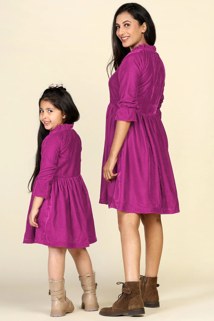 Fuchsia Samaira Velvet Dresses for Mom & Daughter