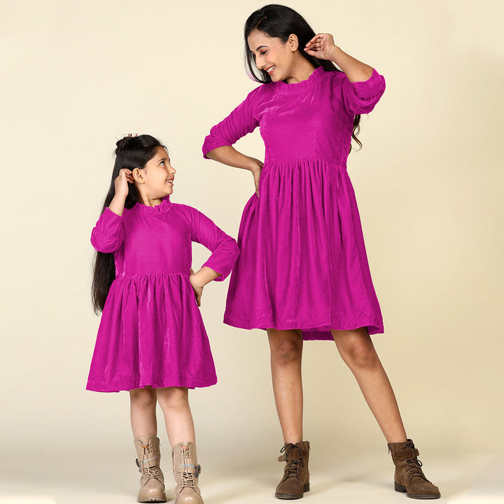 Fuchsia Samaira Velvet Dresses for Mom & Daughter