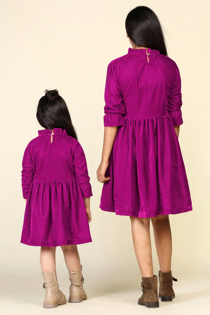 Fuchsia Samaira Velvet Dresses for Mom & Daughter