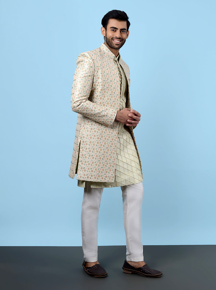 Men’s pista green Indowestern, perfect for festive events