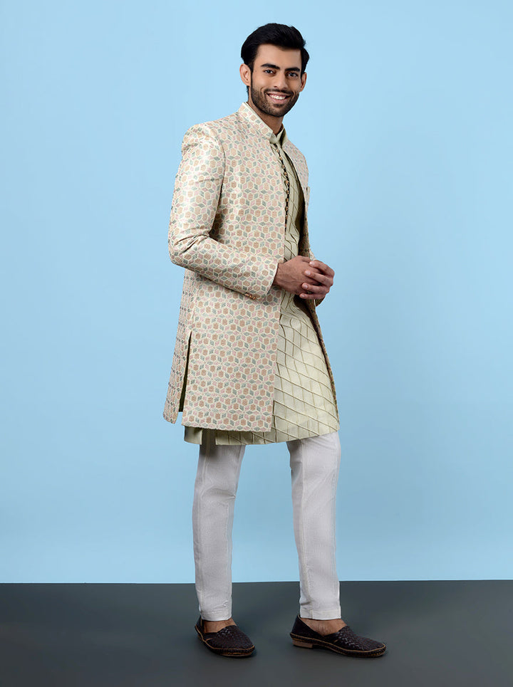 Men’s pista green Indowestern, perfect for festive events