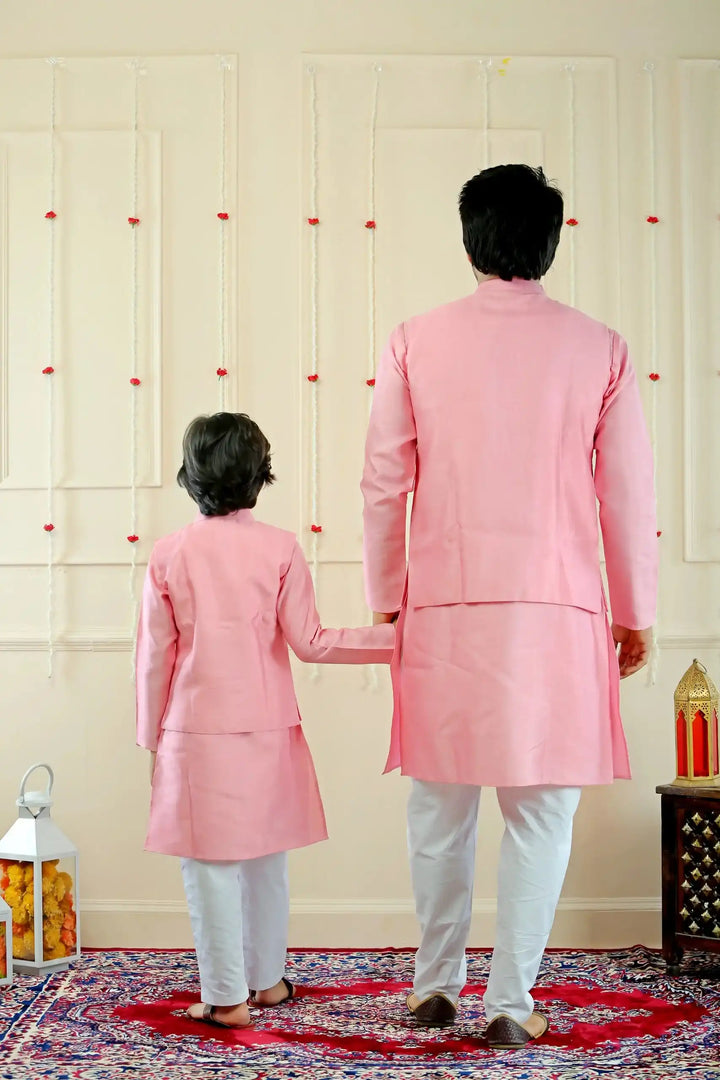 Pink and Blue Floral Lehenga Choli with Matching Kurta Pajama and Jacket Family Twin Set