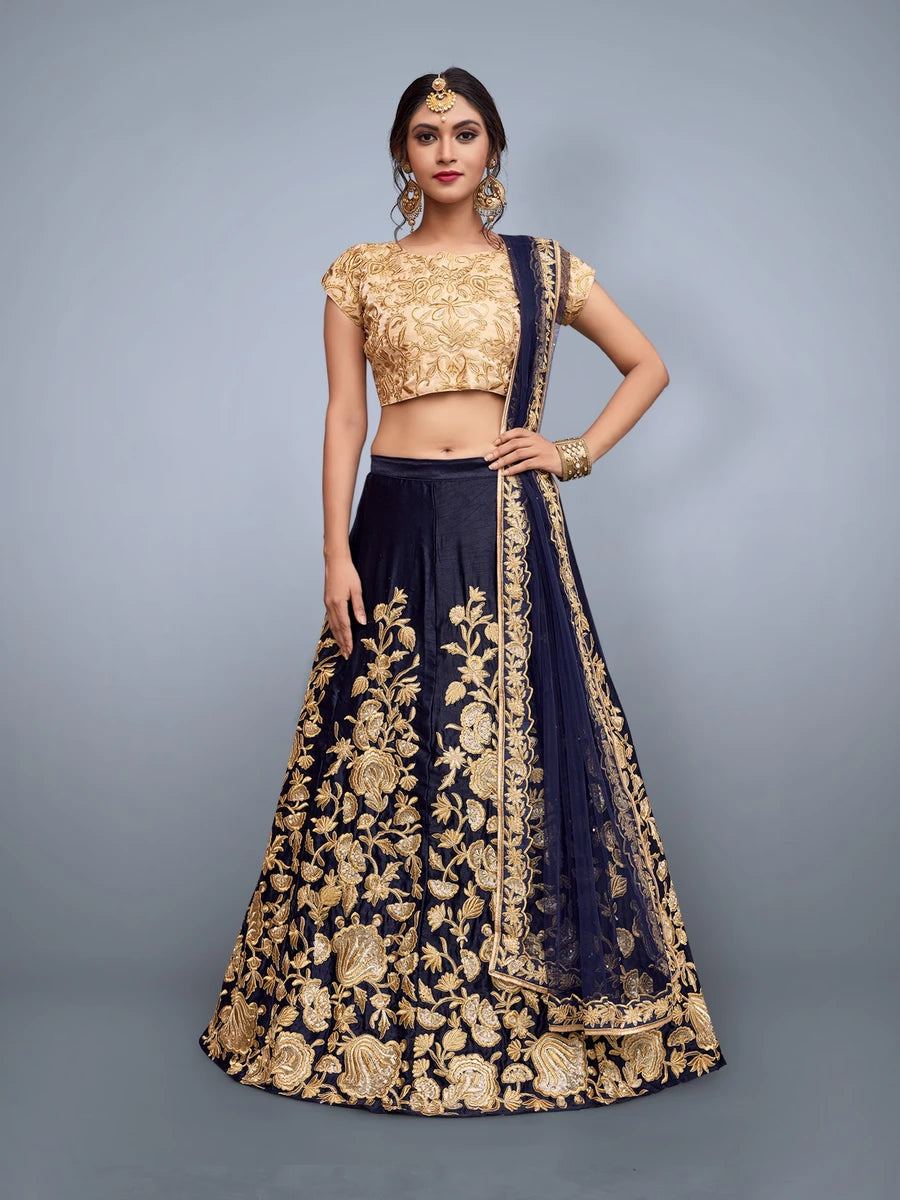 Elegant Black Velvet Silk Lehenga  Art Silk Blouse | Soft Net Dupatta Embroidered Work
