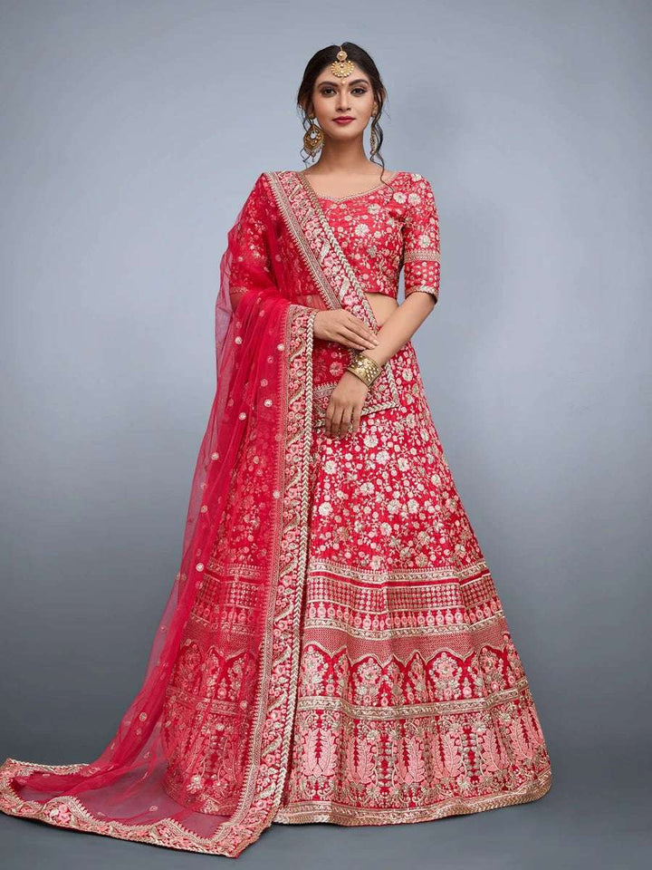Luxurious Red Lehenga Art Silk | Festive & Party Wear
