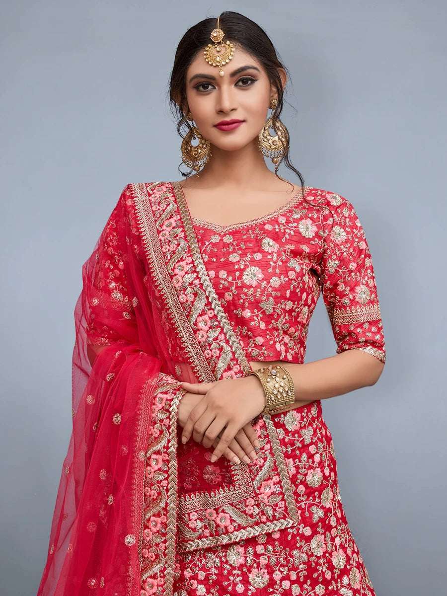Luxurious Red Lehenga Art Silk | Festive & Party Wear