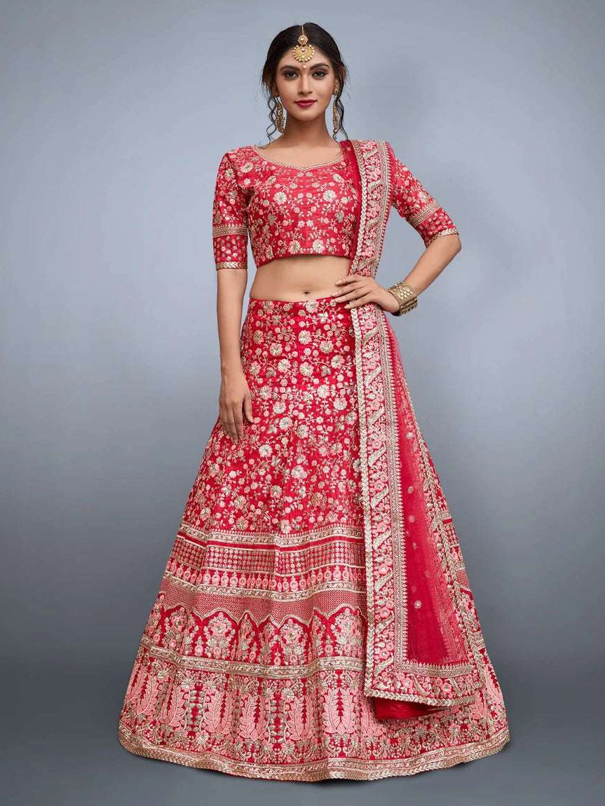 Luxurious Red Lehenga Art Silk | Festive & Party Wear