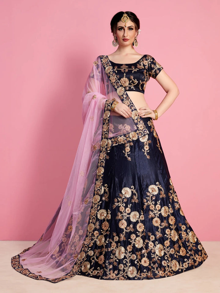 Luxury Navy Lehenga Velvet Silk | Intricate Embroidery Royal Ethnic Wear