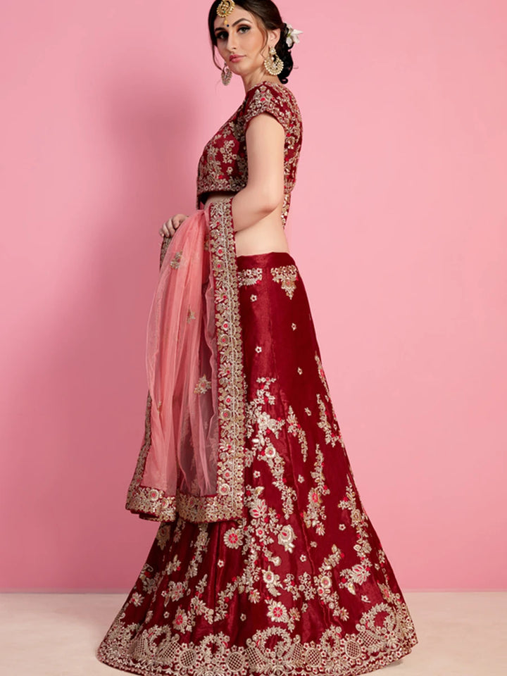 Regal Maroon Bridal Lehenga | Velvet Silk Outfit Wedding Wear Party Ready