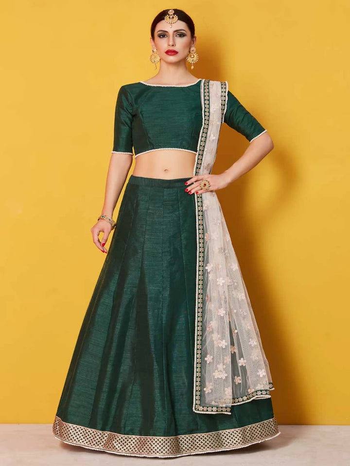 Graceful Art Silk Green Lehenga | Stunning Embroidered Design Soft Net Dupatta