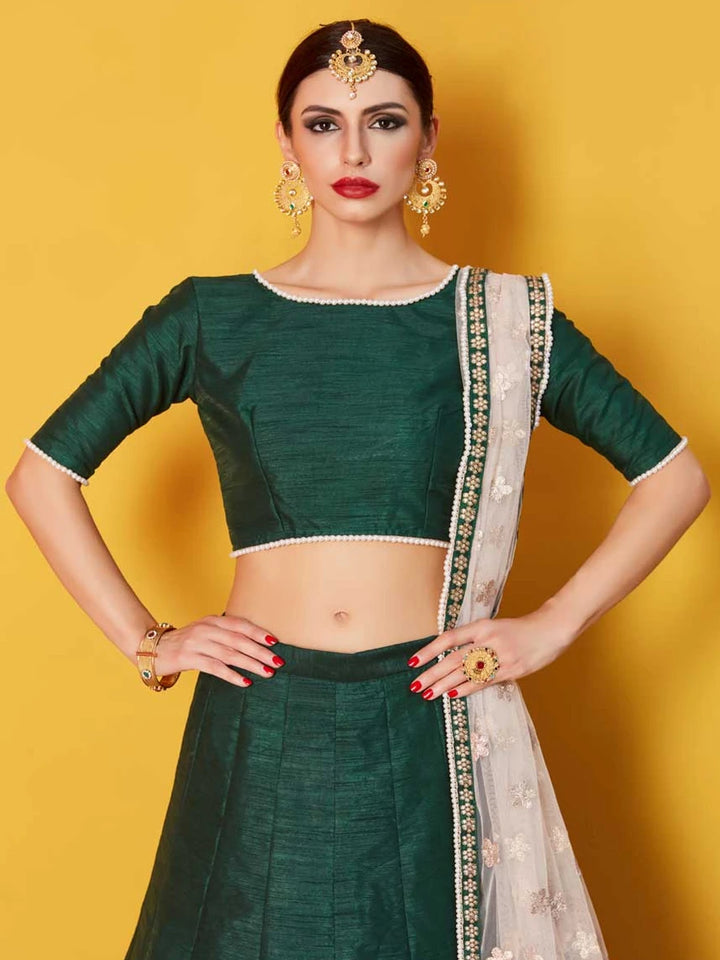 Graceful Art Silk Green Lehenga | Stunning Embroidered Design Soft Net Dupatta