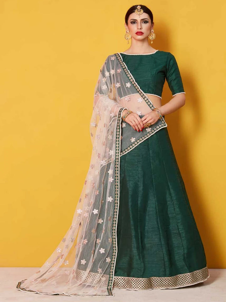 Graceful Art Silk Green Lehenga | Stunning Embroidered Design Soft Net Dupatta