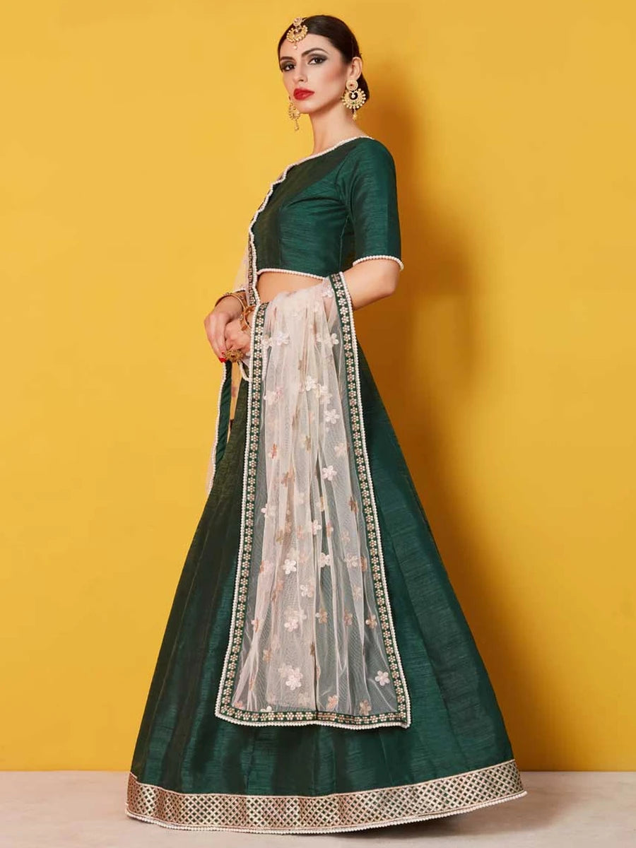 Graceful Art Silk Green Lehenga | Stunning Embroidered Design Soft Net Dupatta