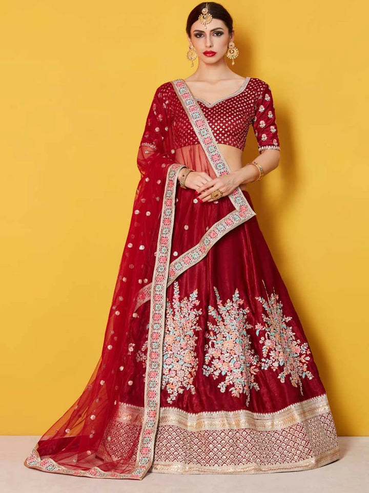 Ethnic Fashion Designer Maroon Lehenga | Velvet Silk Blouse Embroidery