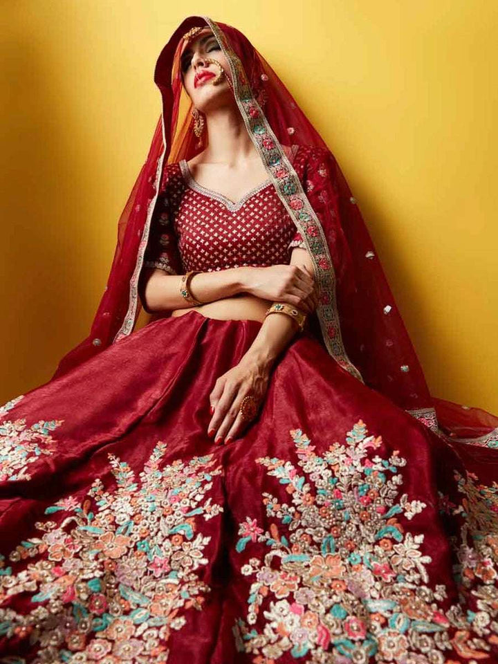 Ethnic Fashion Designer Maroon Lehenga | Velvet Silk Blouse Embroidery