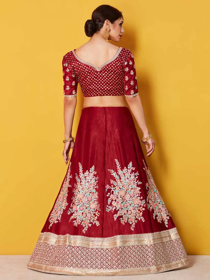 Ethnic Fashion Designer Maroon Lehenga | Velvet Silk Blouse Embroidery